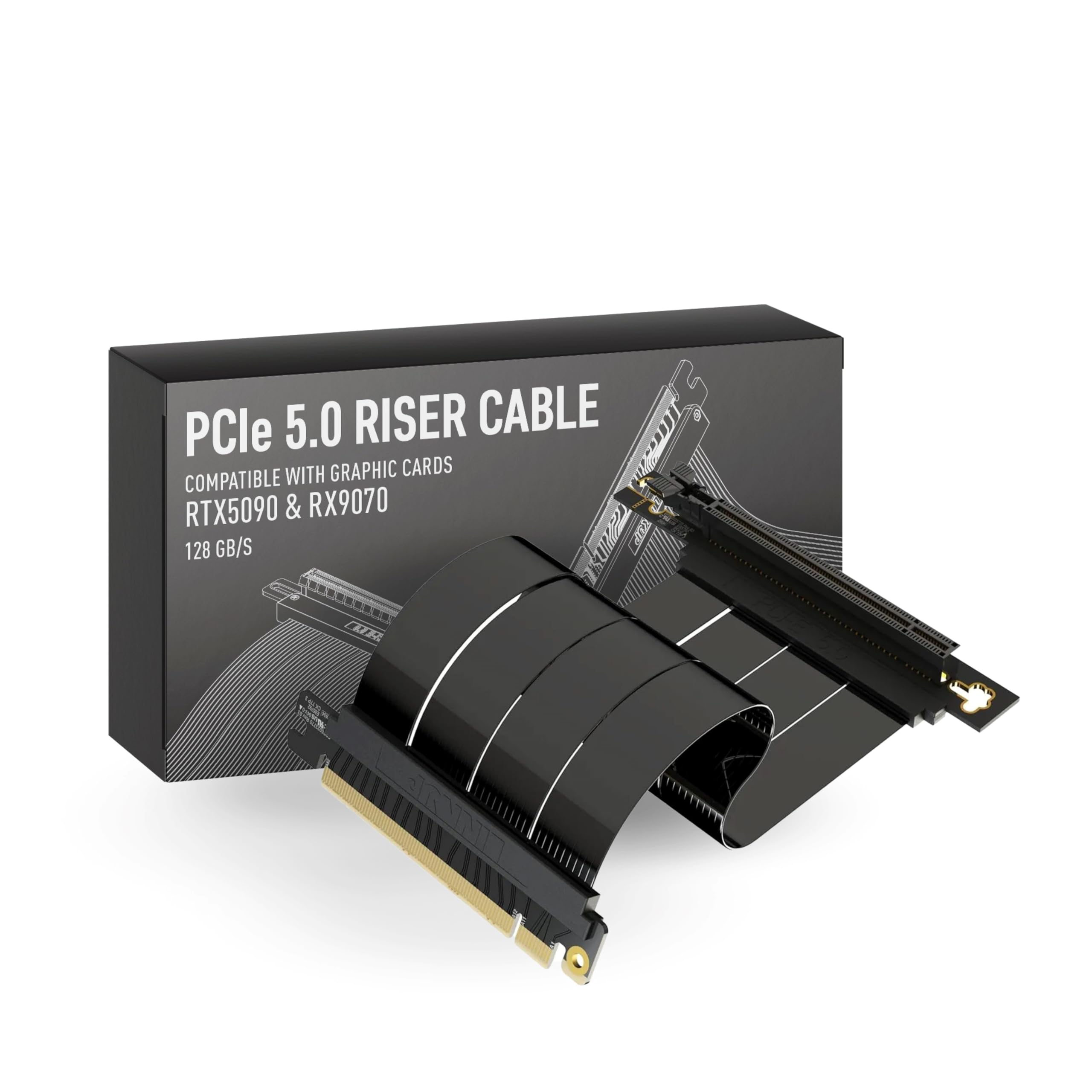 LINKUP PCIE 5.0 Riser Cable | for Vertical GPU Mount | Right Angle | Graphics Card GPU Ready | Usable with PCIe 4.0 & RX 9070/ RTX5090 | 40cm (Total Length: 44cm)