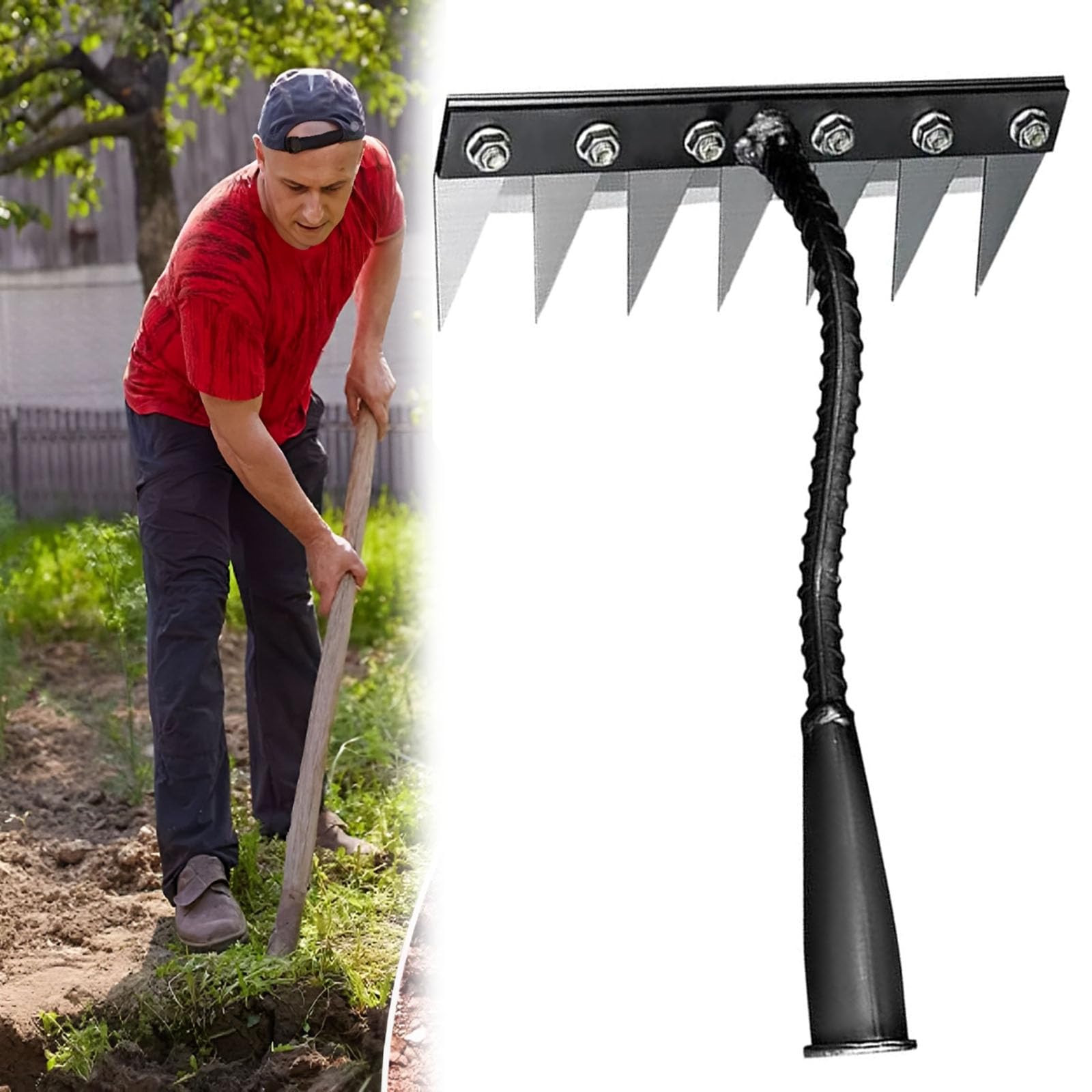 5/6/7/8 Teeth Iron Rake for Gardening and Weeding, IronRake 2.0 | Upgraded Iron Weeding Rake, The Heavy-Duty Iron Weeding for Efficient Garden Weeding (7Tooth)