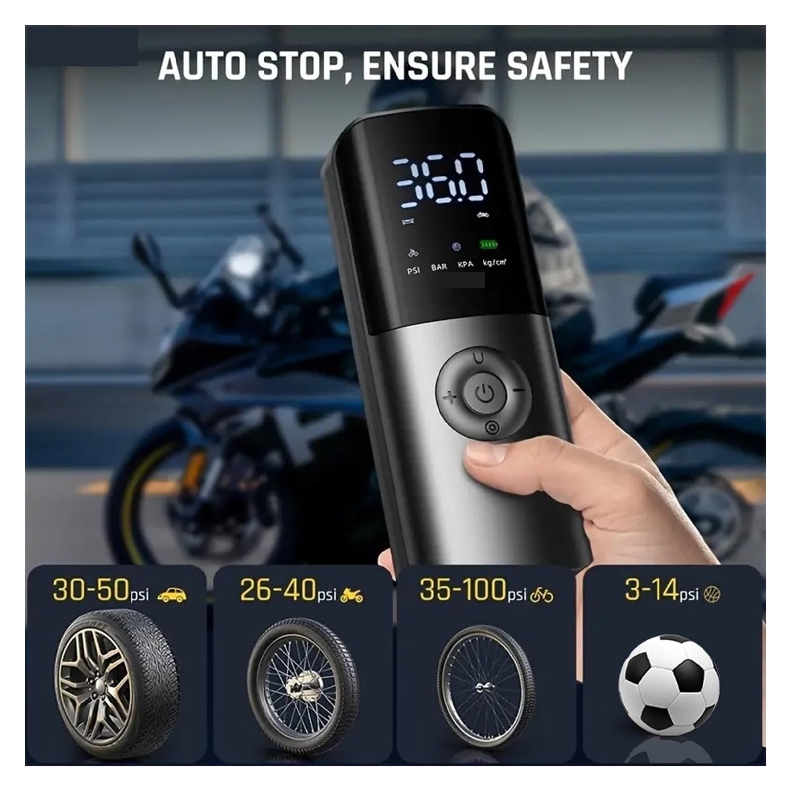 Pompa di Aria Senza Fili for Auto Pneumatico for Auto Portatile Gonfiatore Elettronico Automatico Ad Alta Pressione con Torcia Elettrica 4000mAh 150PSI Compressore d'Aria Gonfiatore Rapido