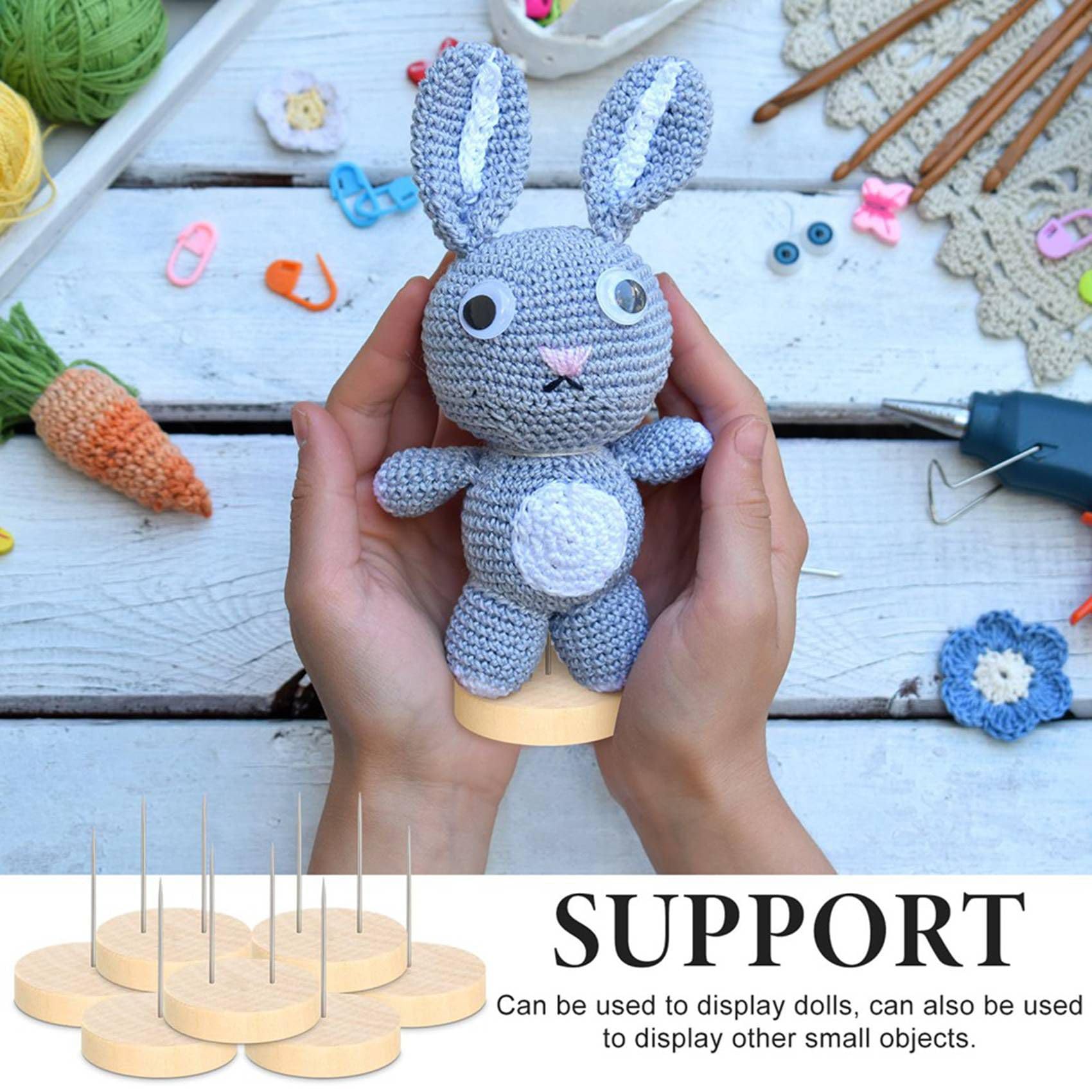 Supporto per Bambola in Legno e Feltro, 24 Pezzi, Altezza 3.9 cm, per Action Figure e Bambole all'Uncinetto