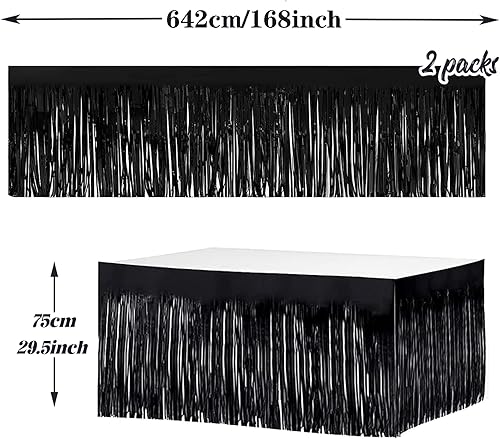 Miniatura 26 de Paquete de 2 faldas de mesa de oropel con flecos metálicos de 29.5 x 108 pulgadas para mesas rectangulares, falda de mesa de fiesta para bodas
