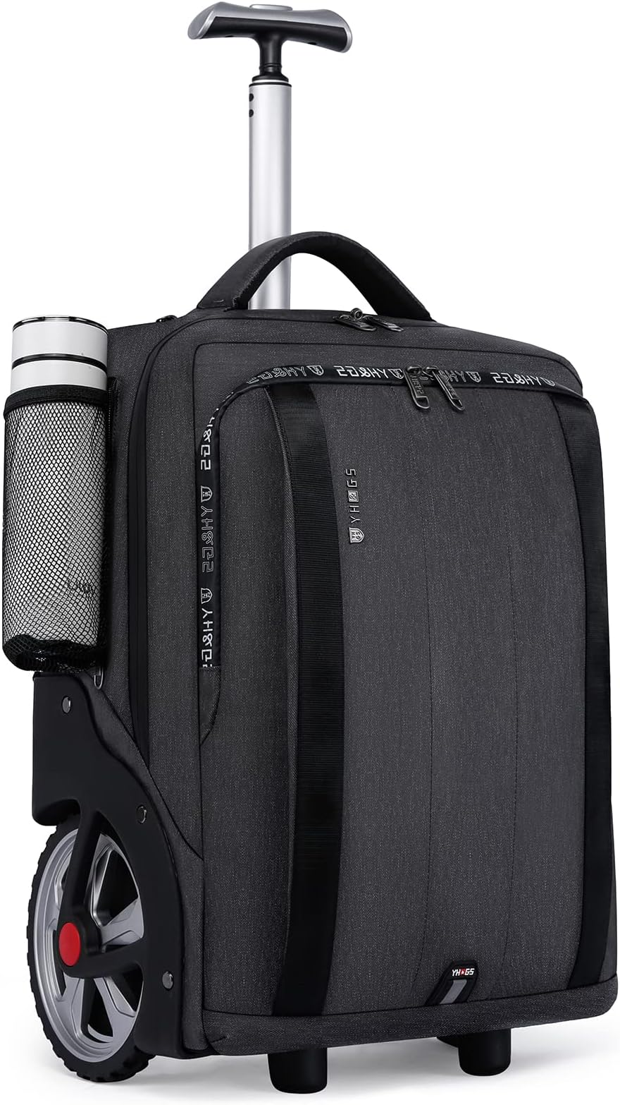 aocrin Rolling Backpack, Travel Backpack with Wheels, Rolling Backpack for Women Men, Carry on Luggage with Rolling Laptop Backpack for Work, Fit 17.3 Inch Notebook (Black)