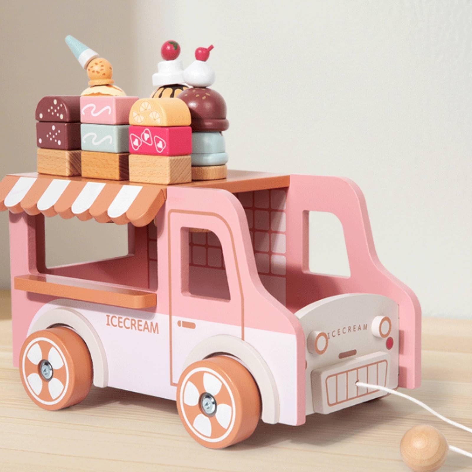 Carrello Gelato Giocattolo Bambini Set Gioco Finto Banco Pasticceria Dessert Legno Educativo Interattivo Narrazione Creativa Abilità Sociali Adatto per Gioco in dei Bambini Regali