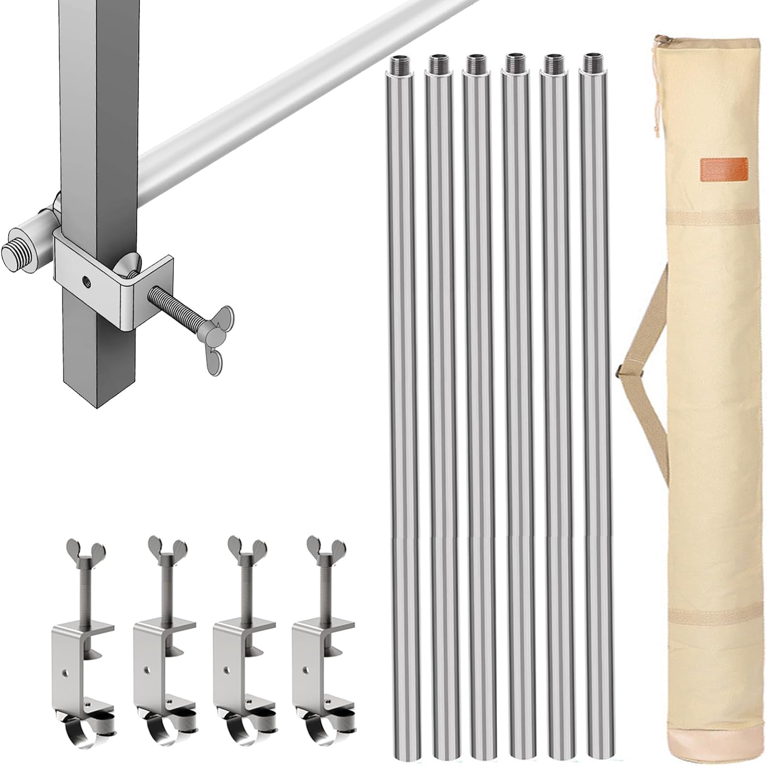 Universal 3-Segment 10ft Canopy Tent Rail Bars for 10X10,10X15 Pop-Up Canopy, Tent Half Wall Hardware with Frame Connectors, Cross Bars Only - 2-Pack (Comes with Storage Bag)