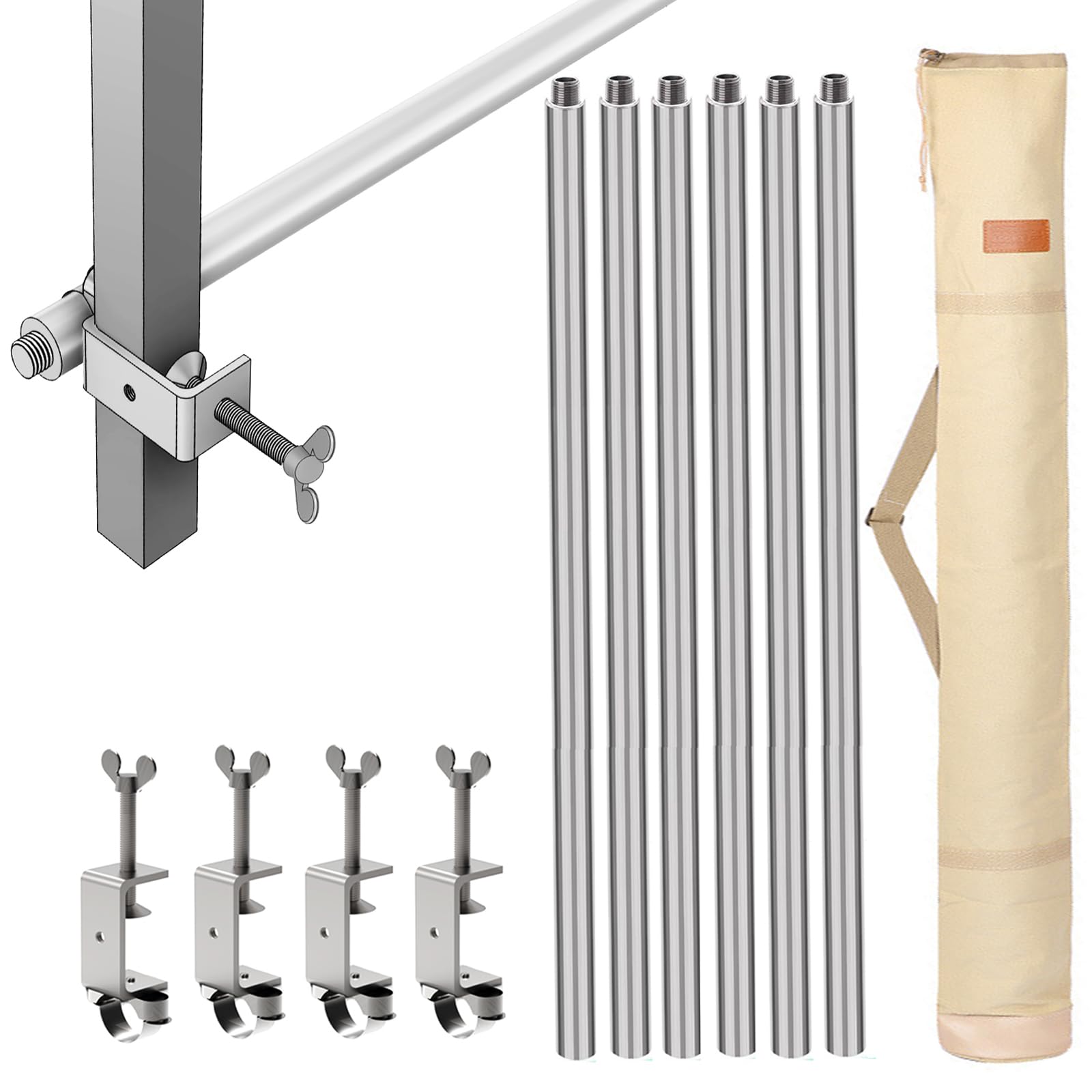 Barras universales de 3 segmentos de 10 pies para toldo desplegable de 10 x 10, 10 x 15, accesorios de media pared con conectores de marco, solo barras transversales, paquete de 2 (viene con