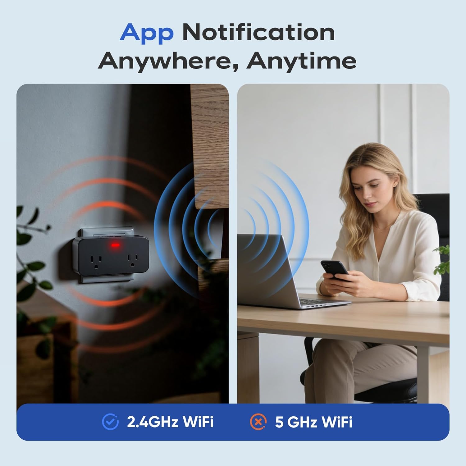 Power Failure Alarm WiFi, Newest Smart Power Outage Alarm with App Remote Cancel Device Alert & Custom Alert Time, 2 Sockets Home Power Loss Alarm for Freezer, GFCI Trips, Sump Pump, Pet Feeder