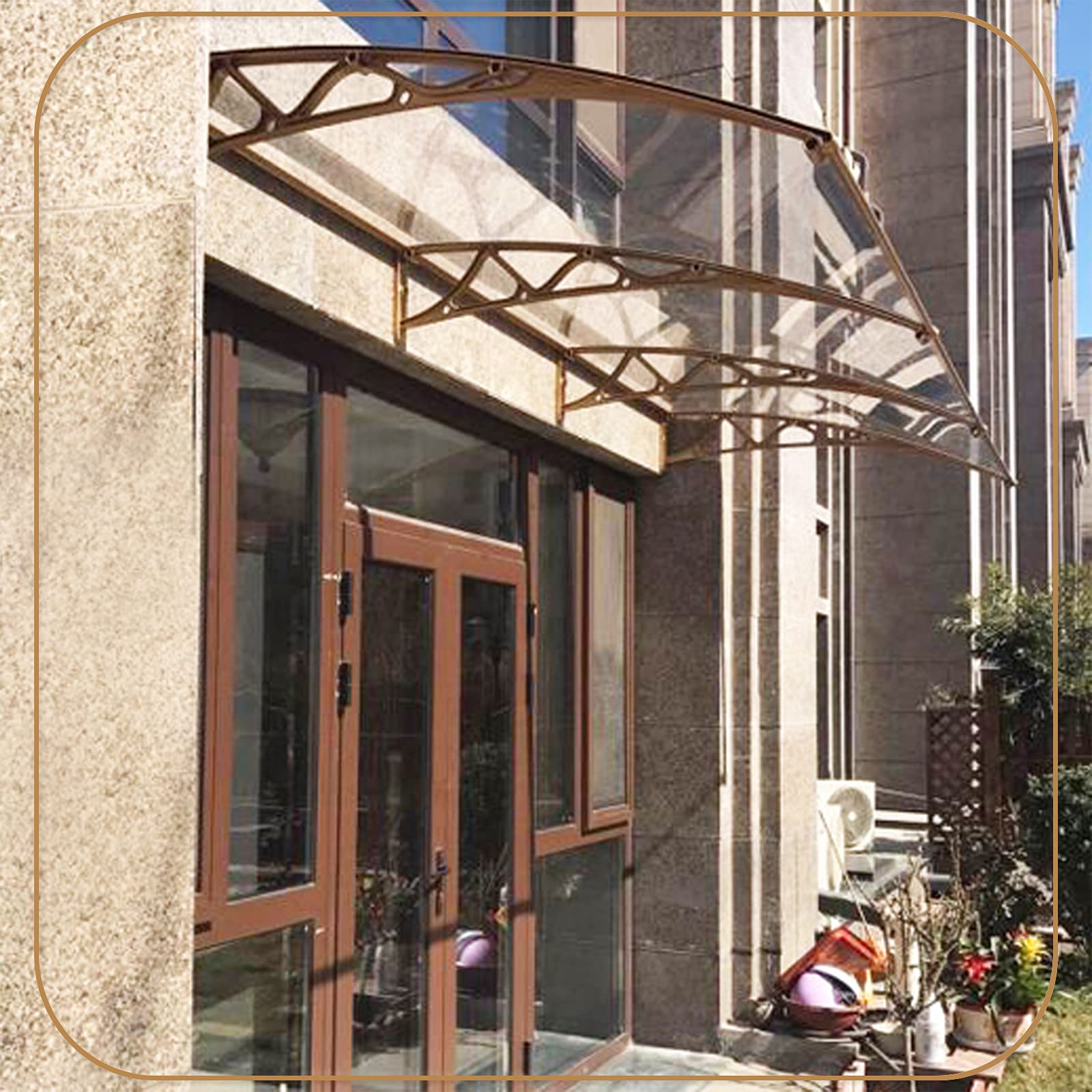 CZYZMDD Curved Window Door Canopy,Garden Canopy Awning,Outdoor Silent Roofing,Patio Porch Awning Polycarbonate Cover Aluminum Brackets,Sunshade ()