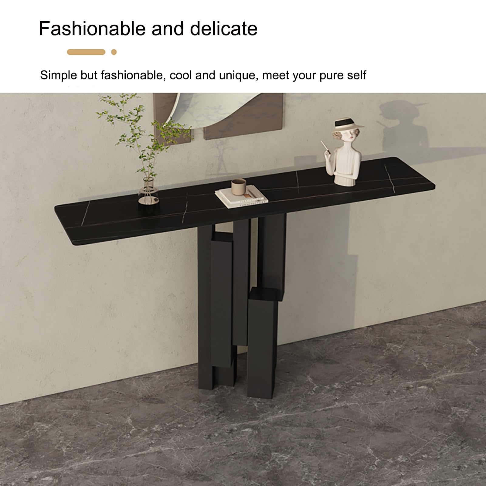 Mueble Recibidor Estrecho para Entrada o Pasillo, con Base geométrica, Mesa Estrecha con Estructura de Metal, para Entrada, Pasillo, Entrada, Sala de Estar(White,100cm/39.5in)