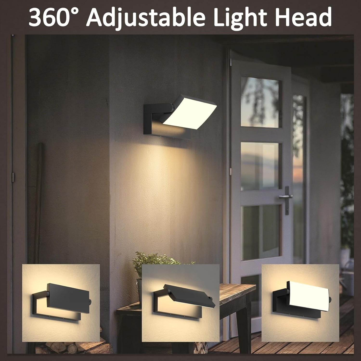 2 Pack 60W Outdoor Wall Light, 3000K Black LED Exterior Light Fixture, IP65 Waterproof Exterior Porch Light, Rotatable 360 Adjustable Head Flood Wall Lighting for Yard Porch House