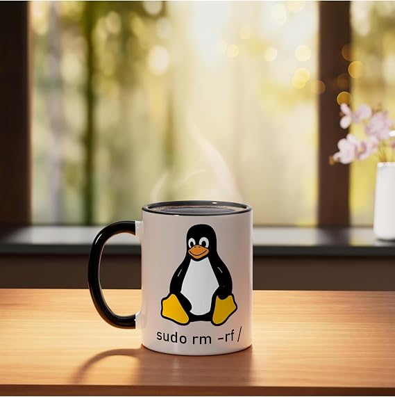 Tux Linux Penguin - Sudo rm -rf/computer science computer Ceramic Mug, Black/White, 11oz