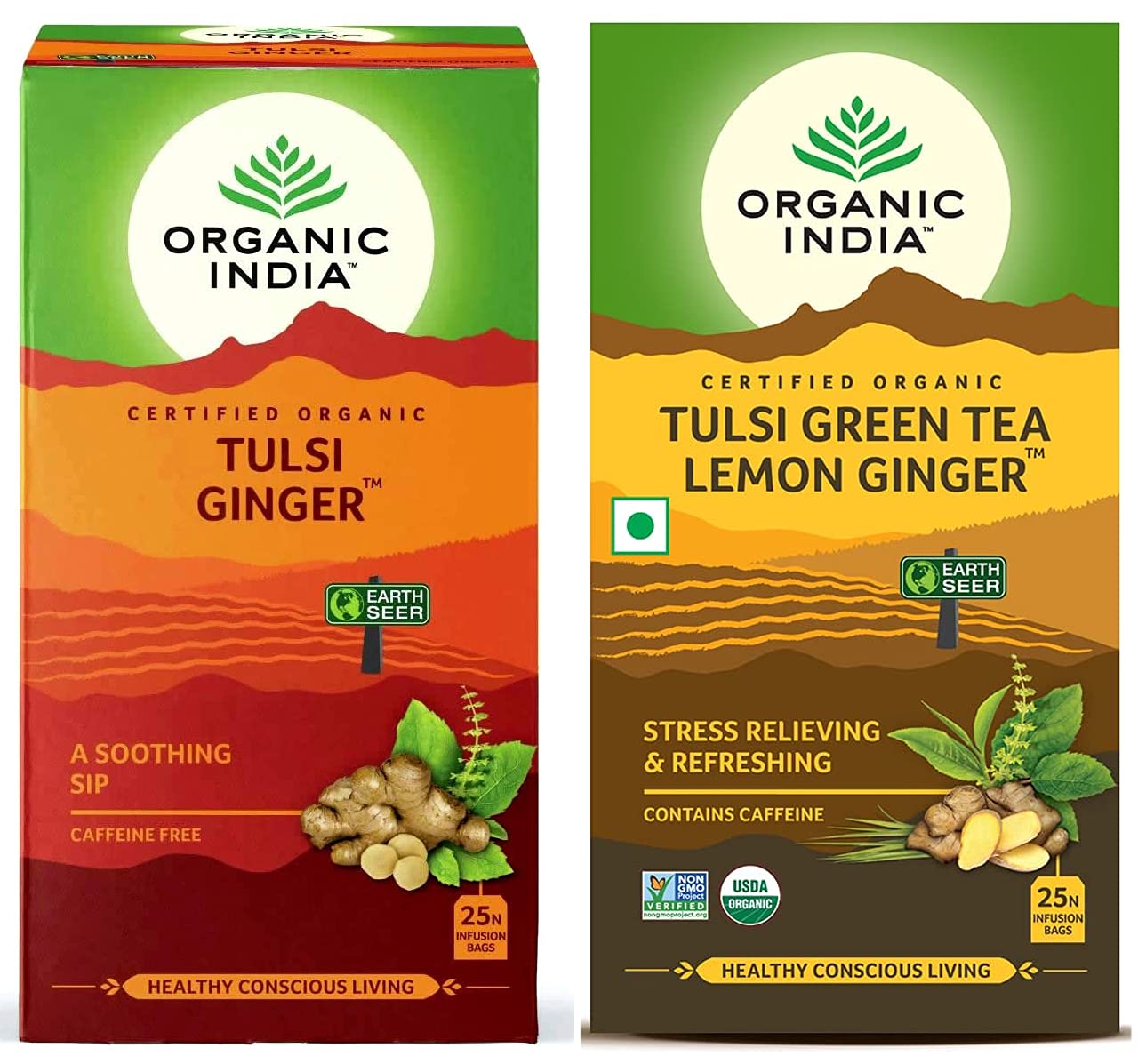ORGANIC INDIA Tulsi Green Tea Lemon Ginger 25 Tb & Tulsi Ginger 25 Tb - Teabags, 1.8 G (B09GFP6DNV) Amazon Price History, Amazon Price Tracker