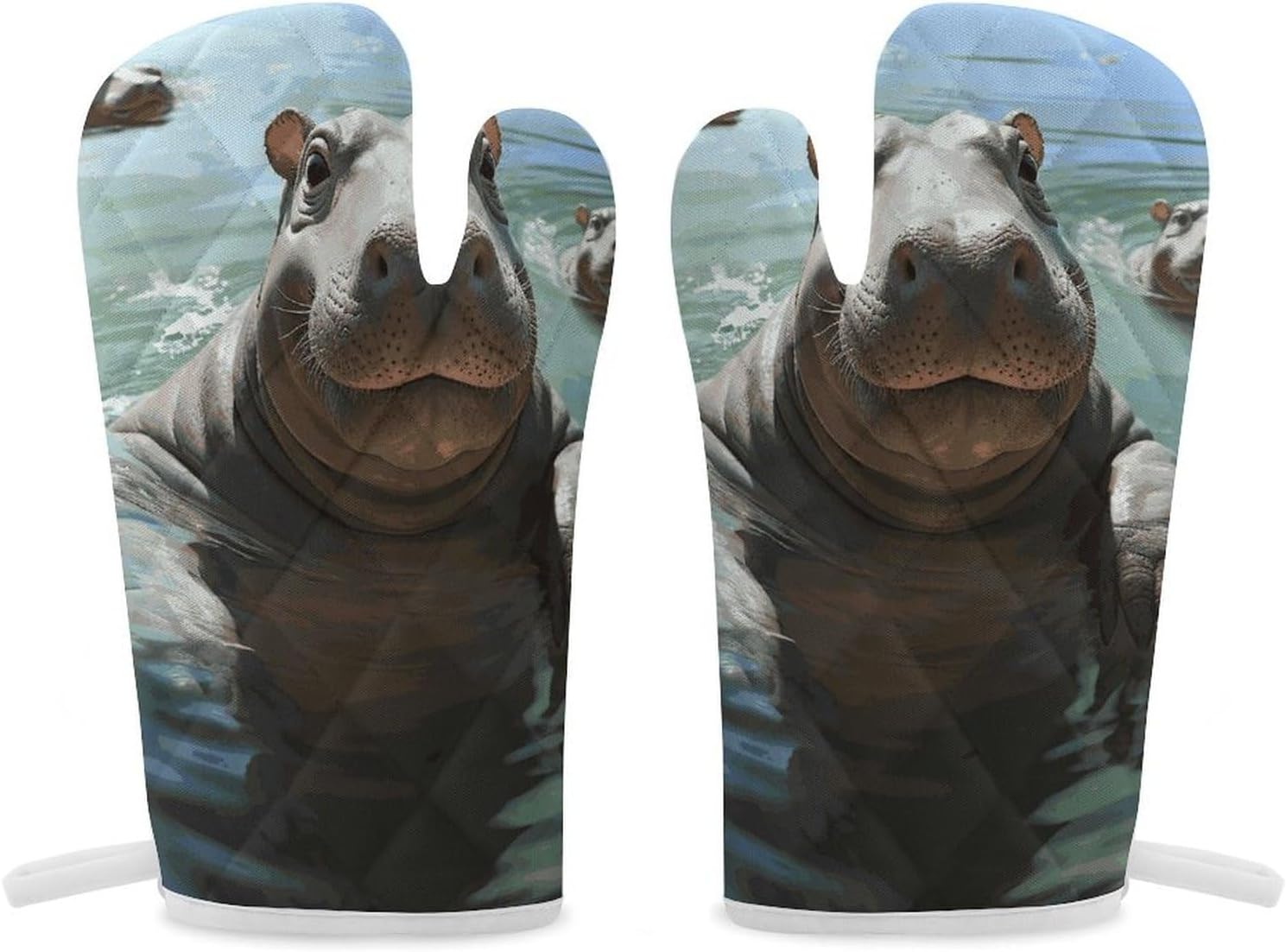 2 Pcs Oven Mitts Heat Resistant Kitchen Gloves Soft Safety Cute Hippos Oven Glove for Microwave, Barbecue