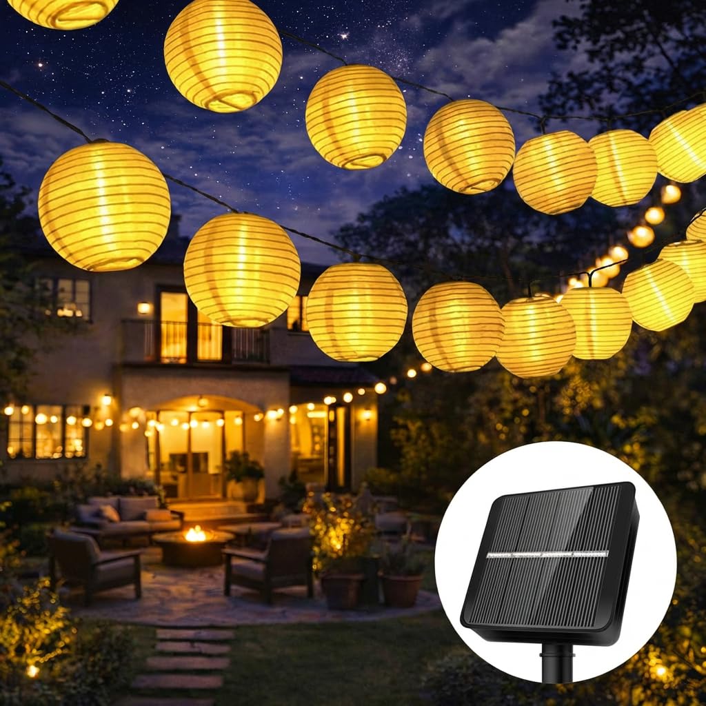 Afaiup 20 LED Solar Lichterkette aussen, 6M Lampions Laternen solar mit 8 Modi Automatische Aufladung, IP65 Lampions Außen Wetterfest für Garten, Balkon, Terrasse, Hochzeit (Warmweiß)