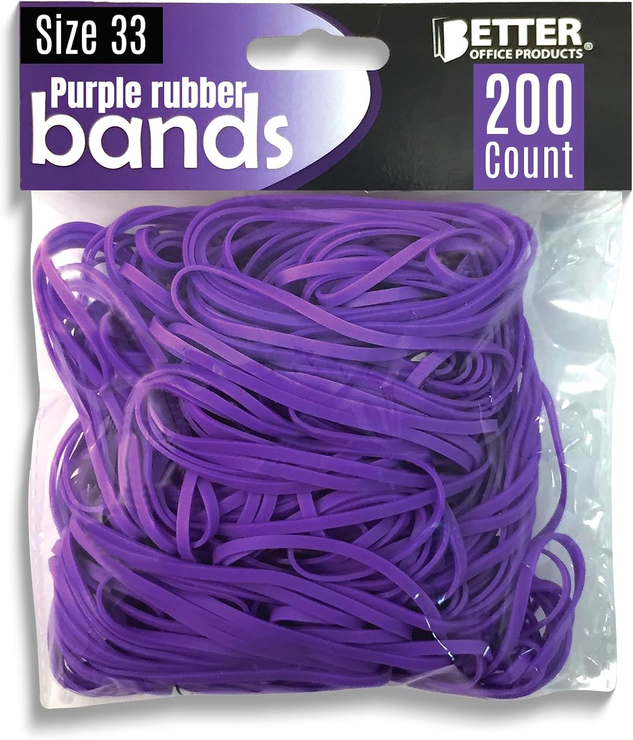 Better Office Products 200 Vibrant Purple Rubber Bands, Size 33, 200/Bag