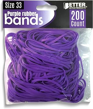 Better Office Products 200 Vibrant Purple Rubber Bands, Size 33, 200/Bag