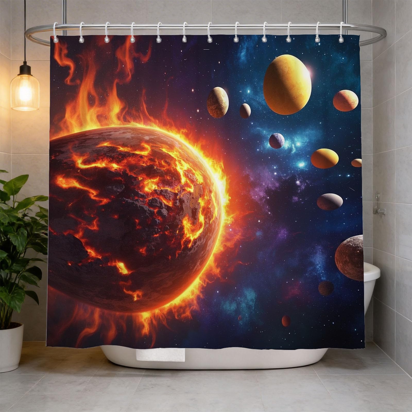 Hongduo 3D Stars and Planets Shower Curtain for Stalls Bathtubs Starry Space Bathroom Decor Shower Curtain Set Polyester Fabric Waterproof 120x180cm/48X71 Inch with Hooks