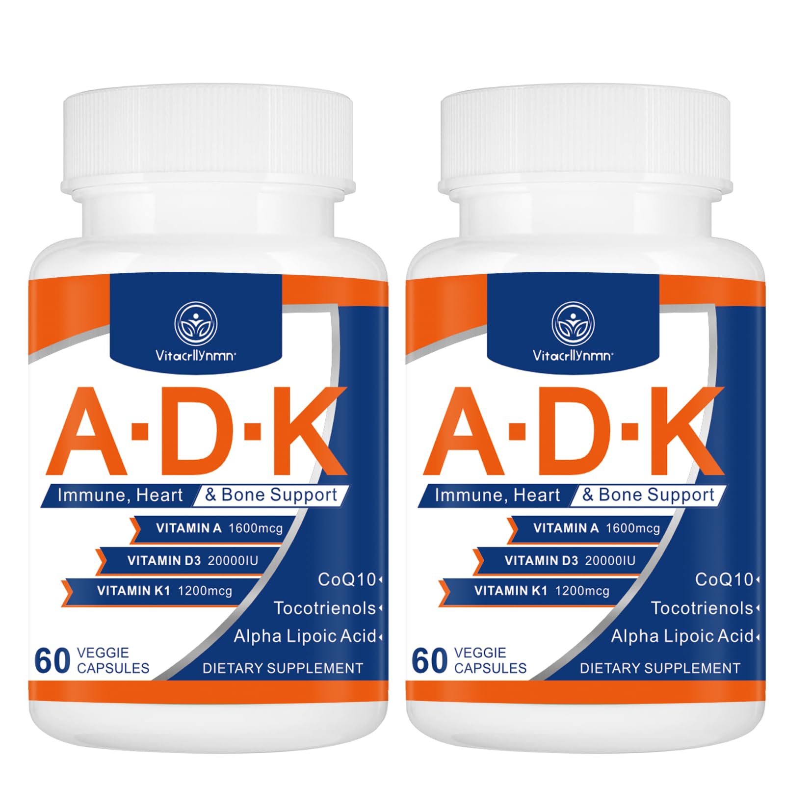 ADK Vitamin Supplement 20000 IU - High Potency Vitamins A, D3 and K1 for Heart, Bone Health and Immune Support Vitamin ADK 120 Capsules