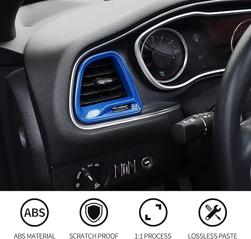 Miniatura 2 de Voodonala para Dodge Challenger 2015-2021, accesorio de recorte para salida de aire de la consola central (Azul, 4 piezas)