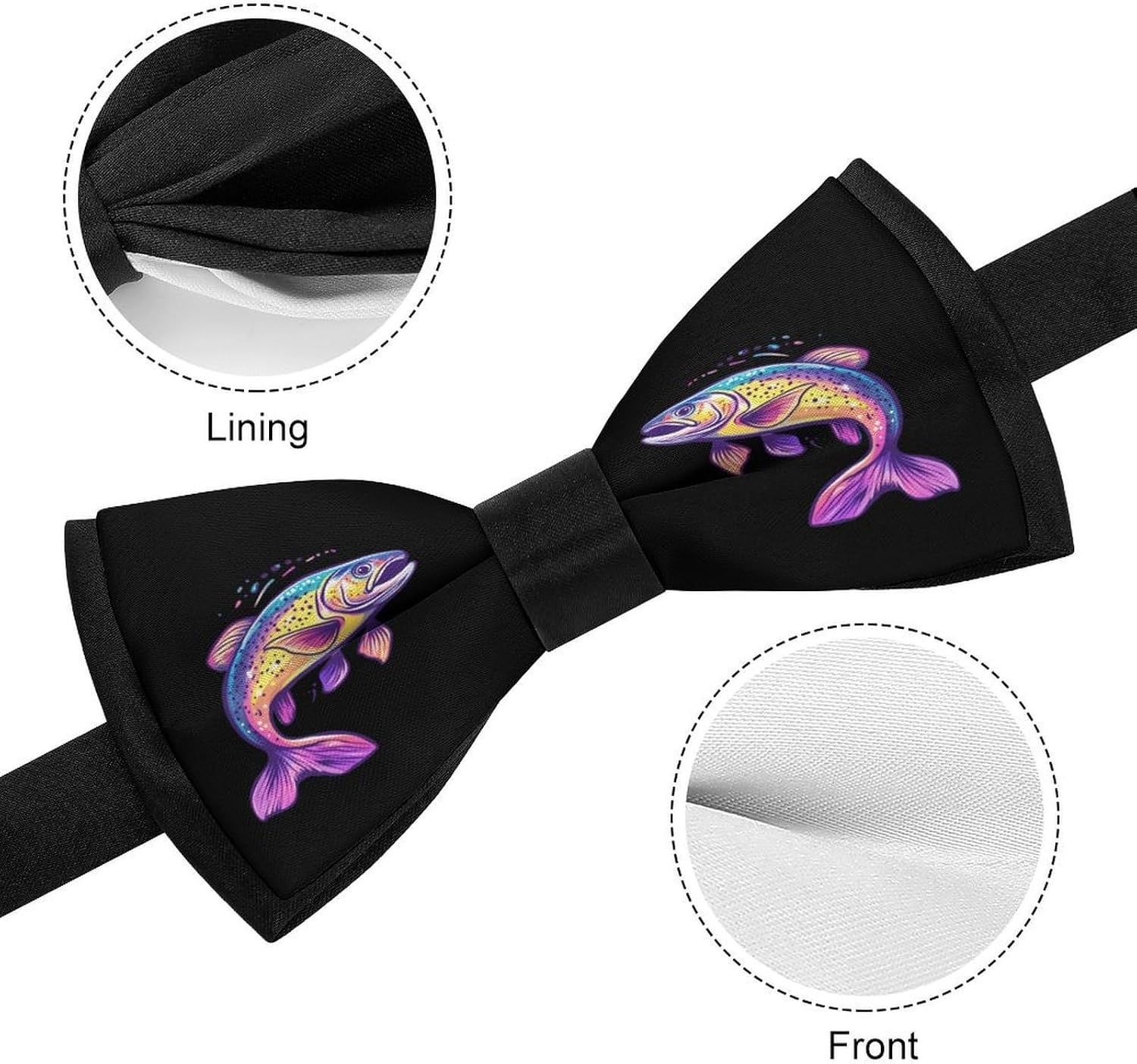 Rainbow Trout Fish Bow Ties for Men Fun Printed Pre Tied Adjustable Bowtie for Party Wedding