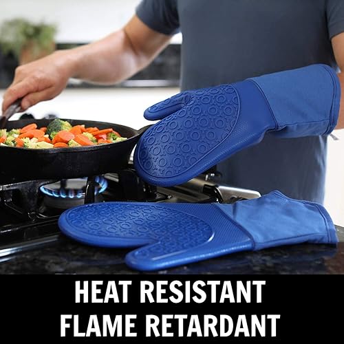Miniatura 3 de Juego de 4 guantes de horno y salvamanteles de silicona suave sin BPA, guantes de horno ultra resistentes al calor con forro de algodón grueso,