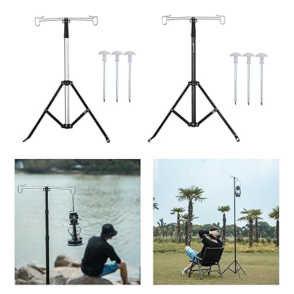 CALADNIS Camping Lantern Post Tripod Design Compact Lantern Stand for Outside Picnic Black