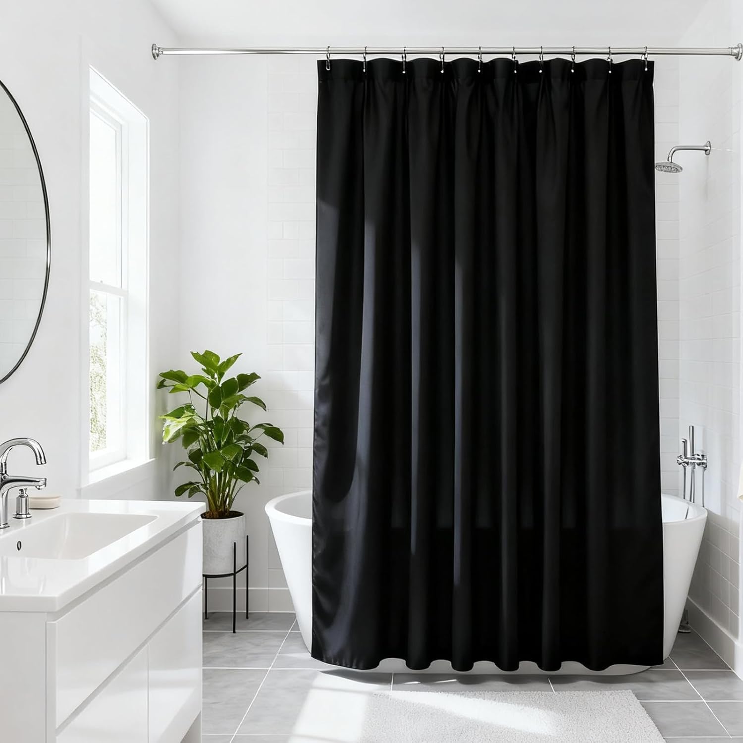 Black Linen Shower Curtains 96 Inches Long for Patio Sliding Glass Door Cream Ivory 54 Inch Wide Bath Curtain with Hooks Rings Neutral Natural Semi Sheer 54x96 Curtain for bathroom 54 x 96 Inches