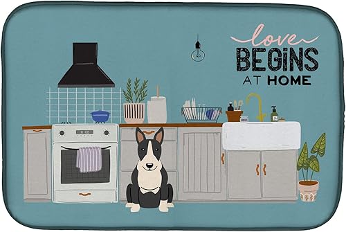 Miniatura 372 de Caroline's Treasures CK7824DDM - Tapete absorbente para secado de platos con diseño de bulldog inglés, rojo y blanco, para encimera de cocina, 14 x