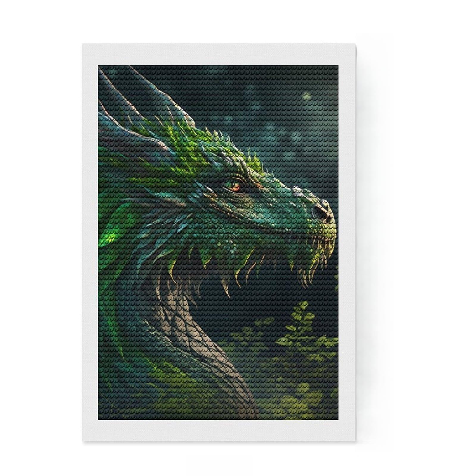 Junmoney Leaf Dragon Diamond Art Canvas 8"x12", for Teens, Enjoyable At-Home Hobby, Office Decor, Gift Idea, Pleasing Wall Art Project