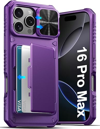 Miniatura 7 de ATATOO Funda para iPhone 16 con tarjetero (almacena 3-5 tarjetas) [bloqueo RFID] y funda para cámara deslizante, protección de grado militar, funda