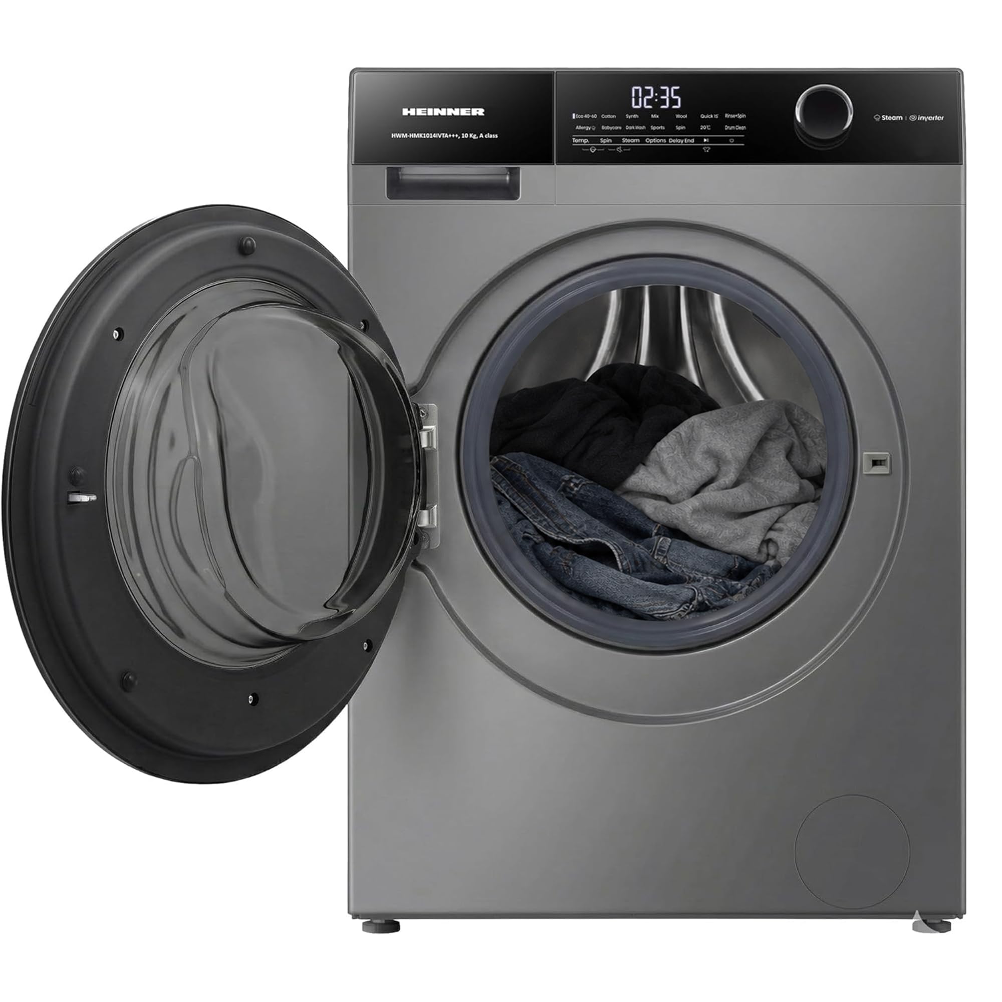 HWM-HMK1014IVTA+++ – Waschmaschine 10 kg, 1400 U/min, Inverter-Motor, 15 Programme, Touch-Display, Energieeffizienzklasse A, Grau Titan, 5 Jahre Garantie (Anthrazit, 10 KG)