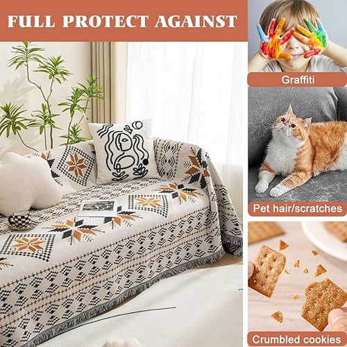 Miniatura 4 de VOPHIA Funda de sofá de estilo bohemio, reversible, de dos caras, tejida de dos caras, para Navidad, lavable, gruesa y suave, para sala de estar,