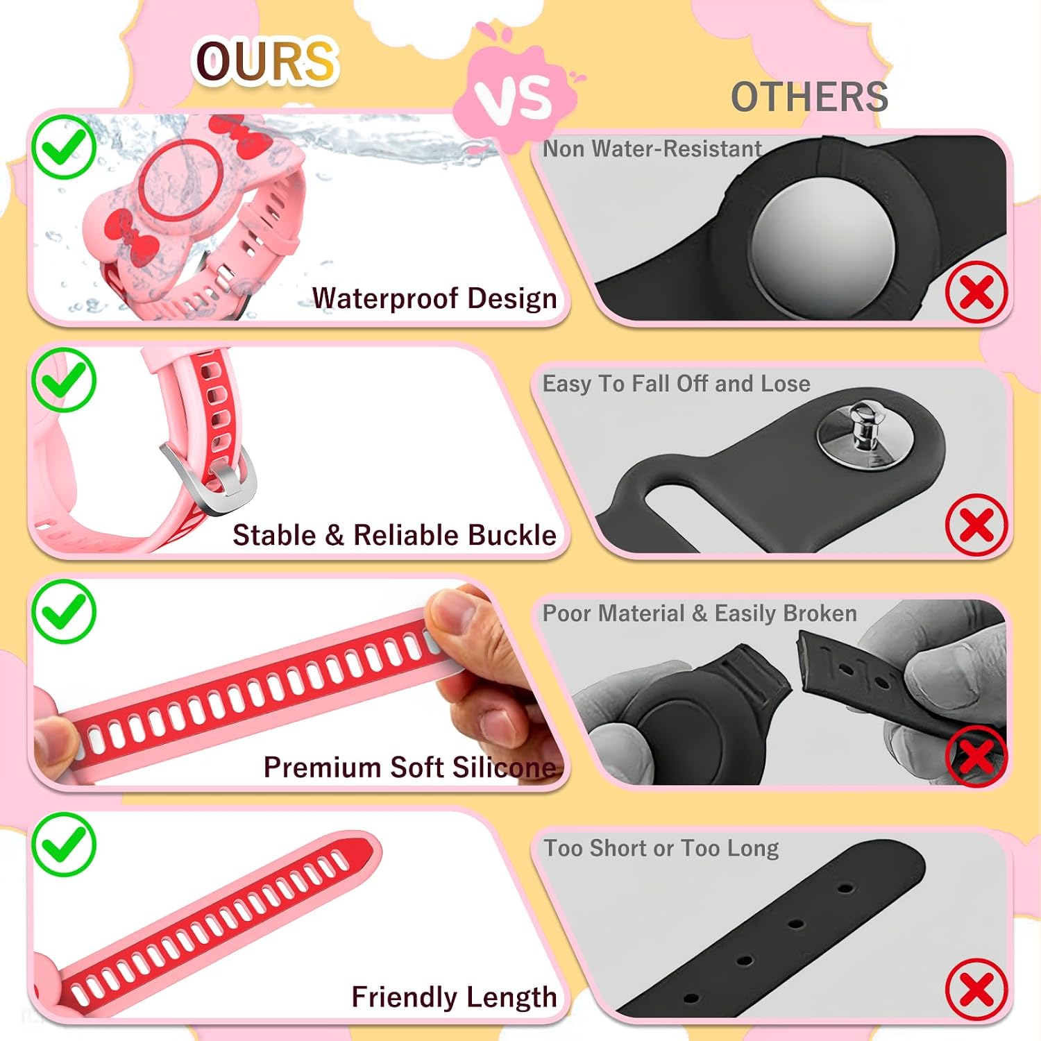 OAJ Waterproof Compatible with AirTag Bracelet for Kids, Silicone Adjustable Hidden Wristband, Anti-Lost Tracker Case for AirTag 1st/2nd Gen for Child, Cute Bow Style image 4