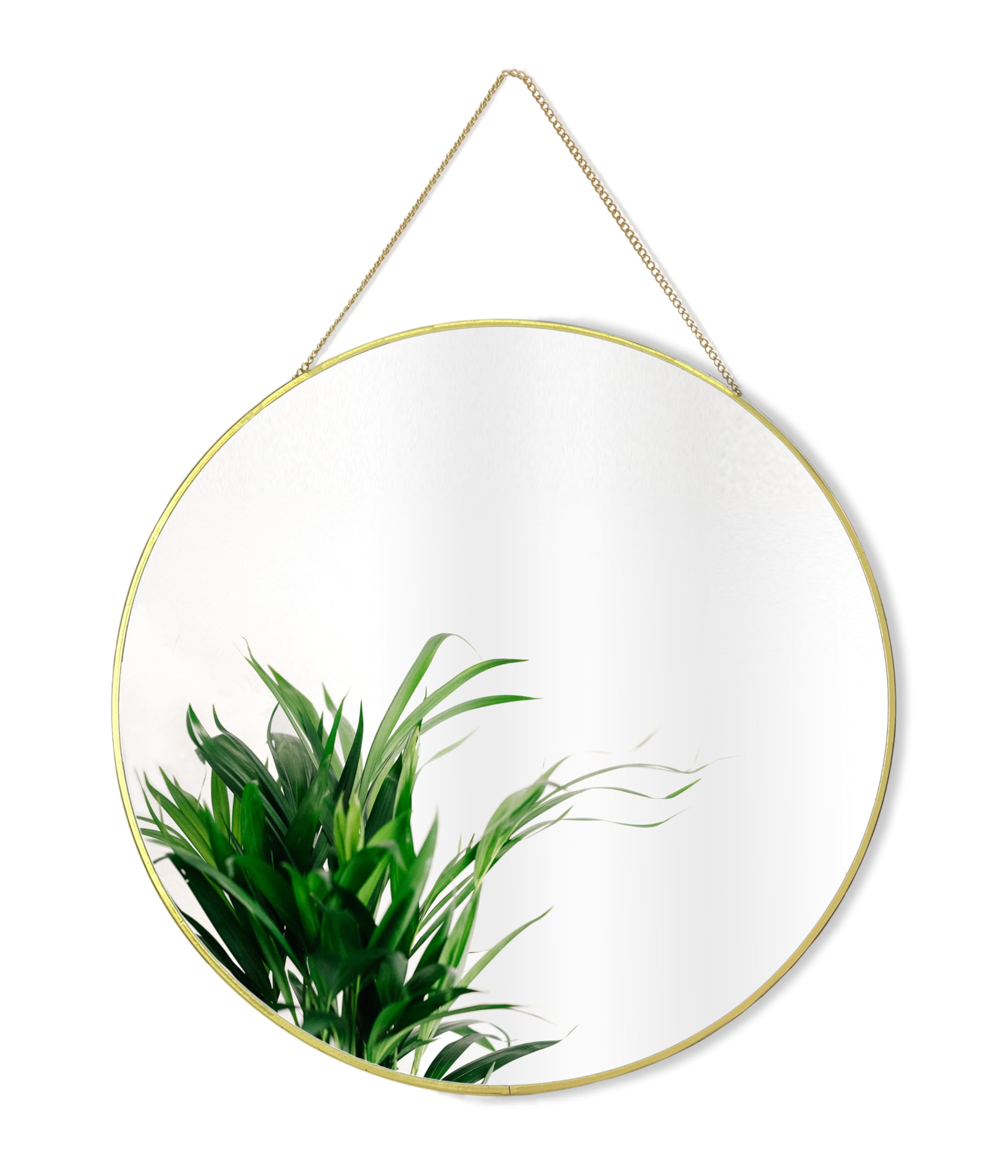 GreyZouq Metal Rimmed Round Mirror with Chain - Perfect for Bathroom, Bedroom, Hallway and Living Room (40 centimeters) Vintage Contemporary Style (Gold)