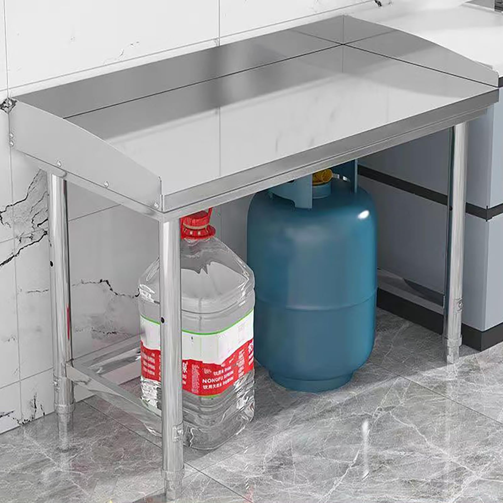 Table de travail en acier inoxydable pour organiser la cuisine et le garage