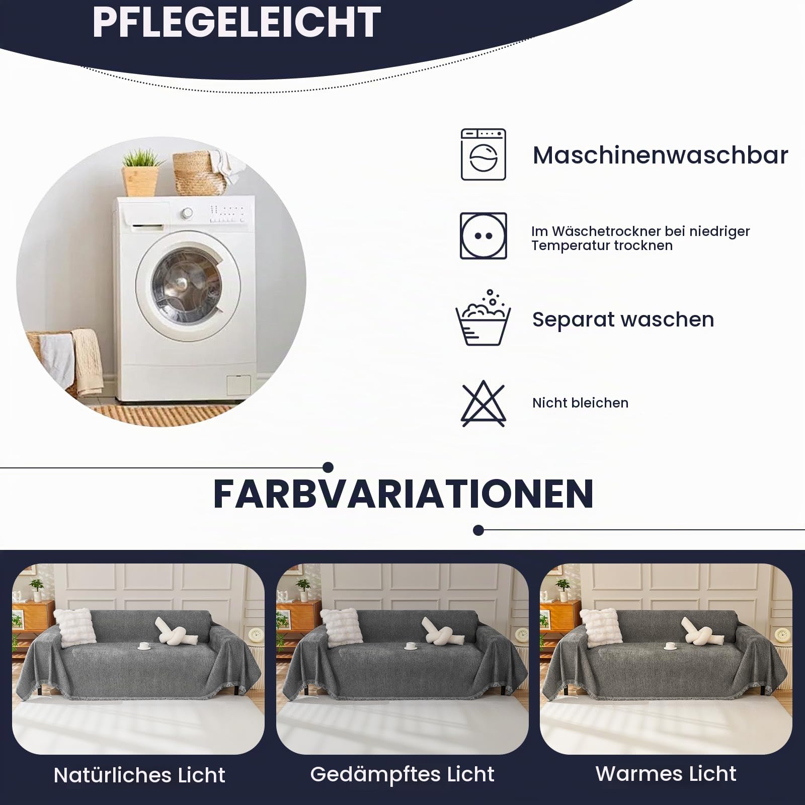 Royhom Sofa Überzug Chenille, Sofabezug L Form, Couch Überzug Ecksofa, Sofaüberwurf 2 Sitzer, Couch Überwurf mit Deko Quasten, Grau Sofa Überwurf(Dunkelgrau, 180x260cm)