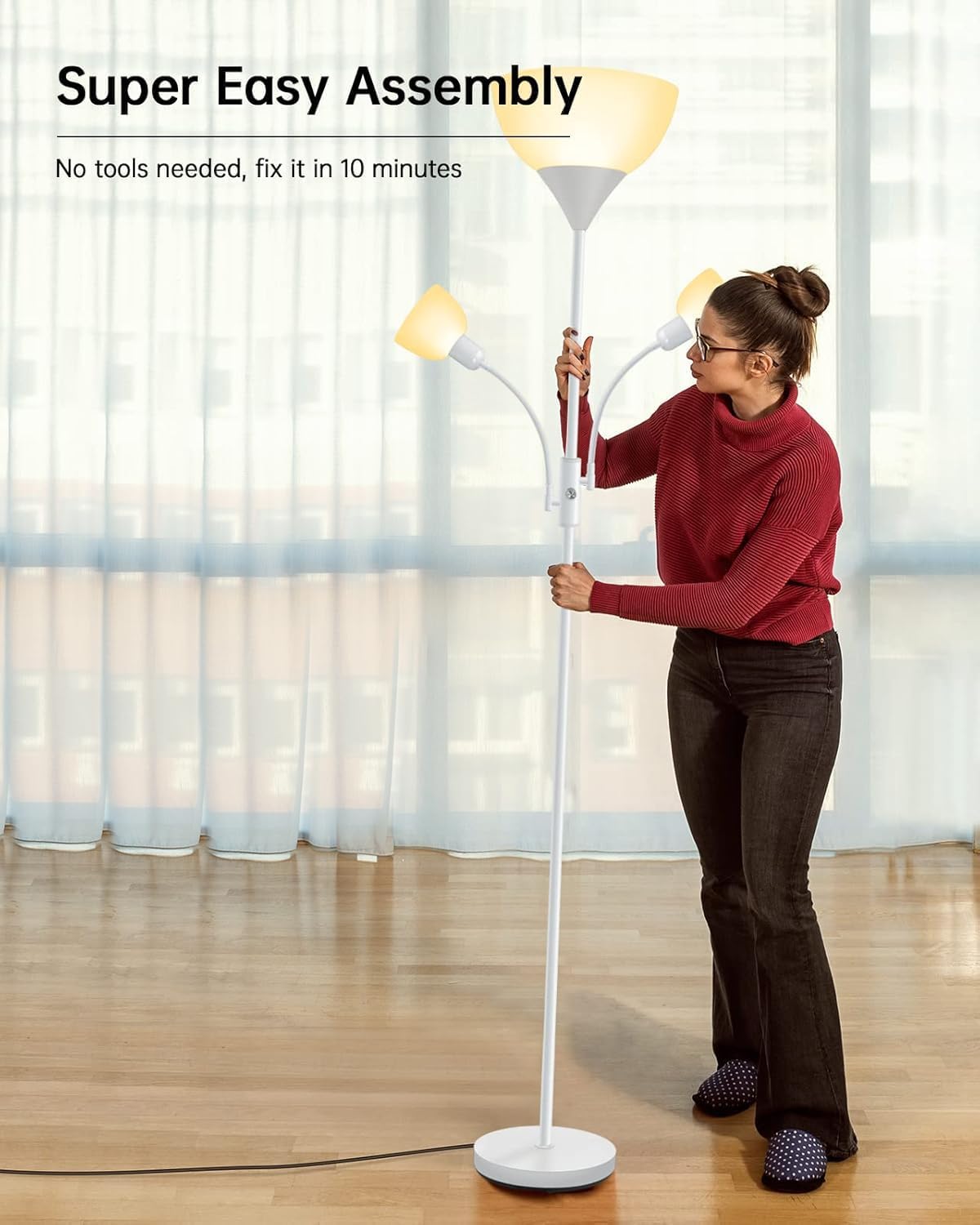 Floor Lamp White, Standing Lamp, 71" Tall Lamps for Living Room, 3 Way Switch, Plastic Lampshade, Torchiere Floor Lamp with Reading Lamps, Modern Pole Lamps for Bedroom Kids Room E26 Base(No Bulb)