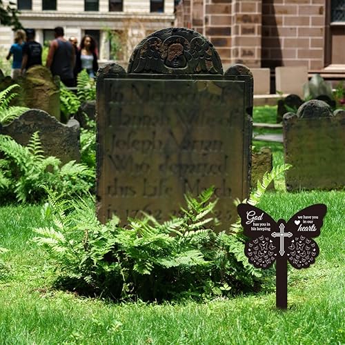 Vista 36 de GLOBLELAND Estaca de jardín con ángulos de mariposa, estaca conmemorativa para cementerio, estaca acrílica para tumba, impermeable, estaca de jardín