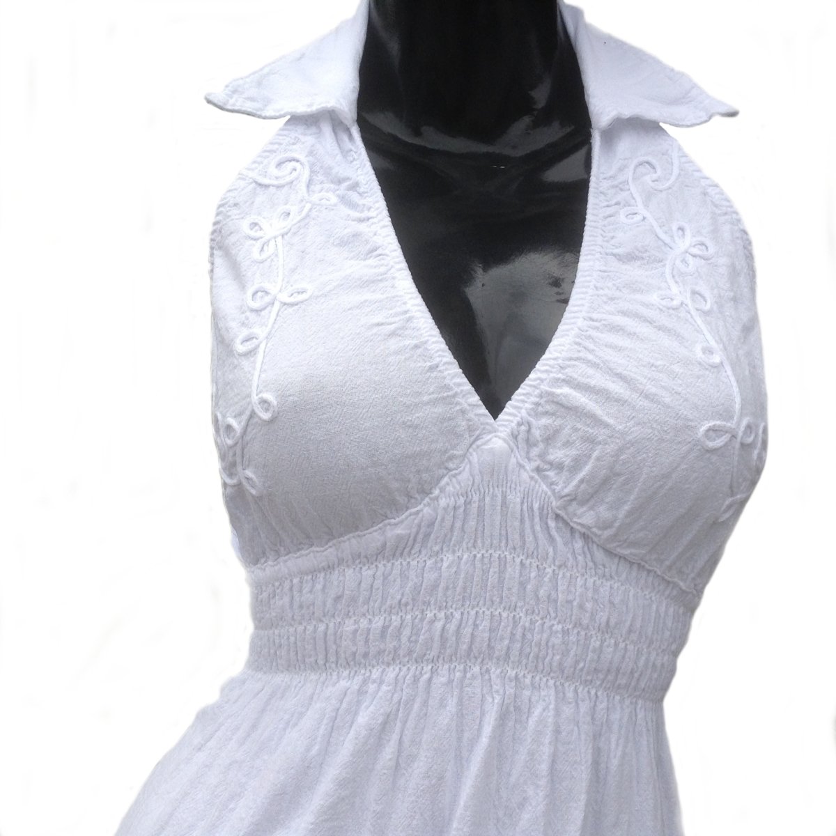 Vestido de verano blanco hasta la rodilla para mujer vestido de verano ecológico Pima algodón orgánico 32-42, Blanco, 44