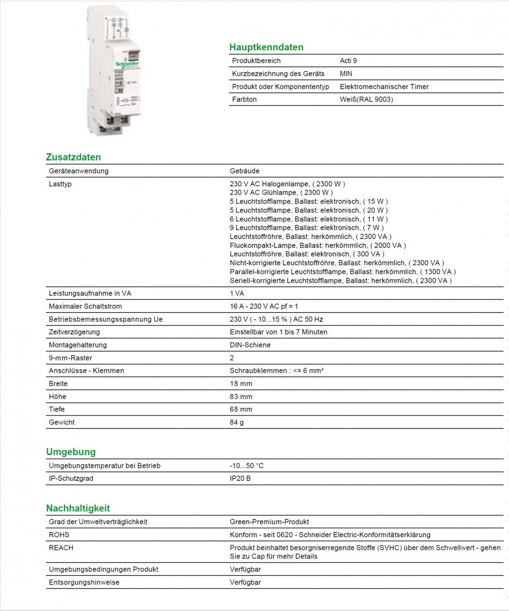 Schneider Electric 15363 Minuterie Réglable, 20 mm Largeur, 95 mm Hauteur, 70 mm Profondeur, 16 A, 230V, Blanc