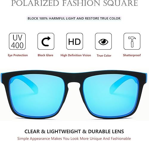 Miniatura 5 de Gafas de sol polarizadas de moda para hombres y mujeres, deportes UV400 vintage elegantes sombras TR90 marco cuadrado gafas de conducción