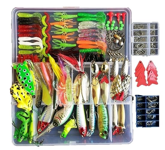 Kit de señuelos de pesca de 275 piezas Topconcpt - Ranas, cucharas, saltamontes - para lubina, trucha, salmón