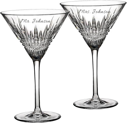 Waterford Lismore Diamond Martini - Juego de 2 vasos de Martini de cristal grabado personalizado para cócteles servidos