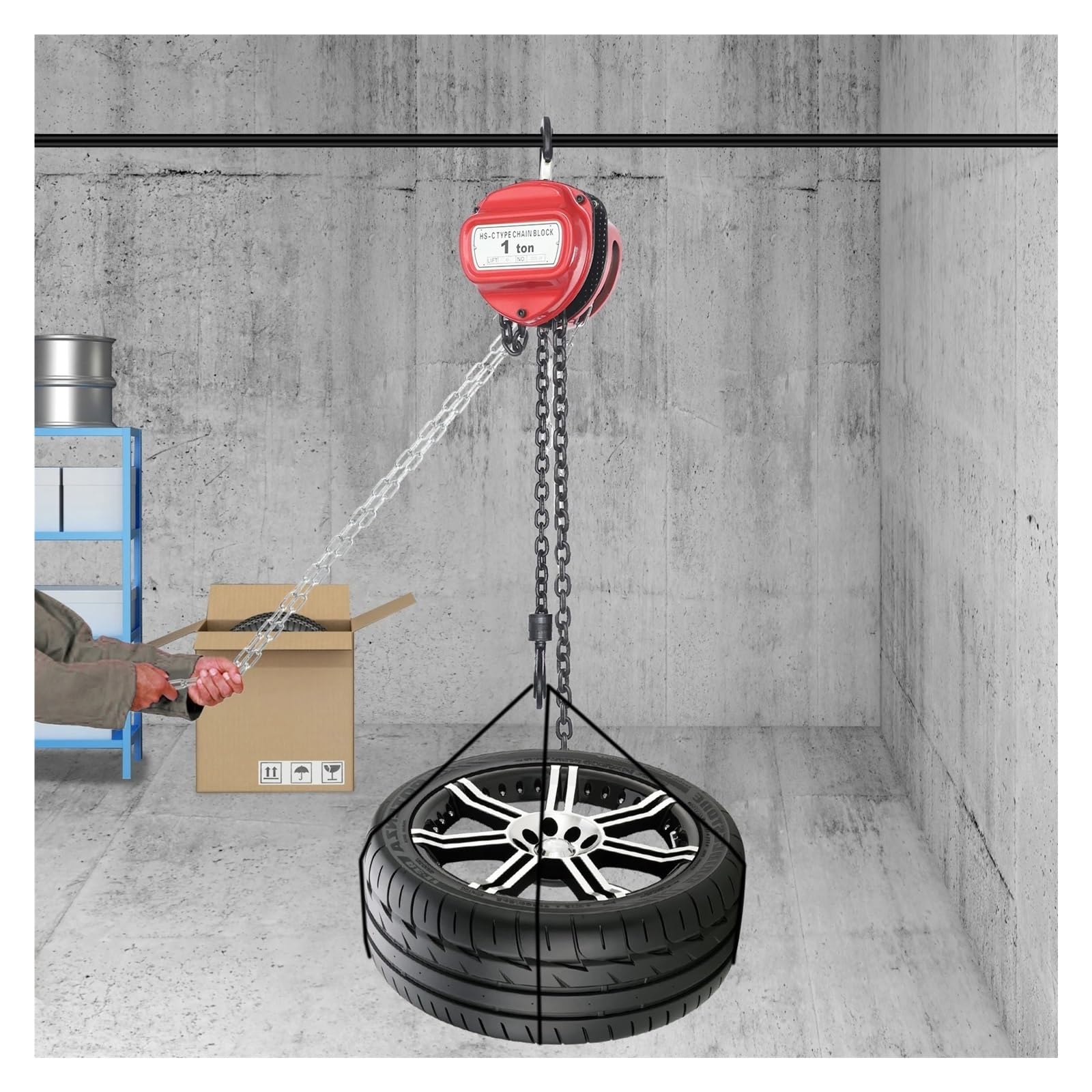 Manueller Kettenzug, 1 Tonne Kapazität, 6 M Hub, Robust, G80-Manganstahl, Hand Für Garage, Fabrikdock, Rot Elektrischer Hebezeug-Stützarm flaschenzug