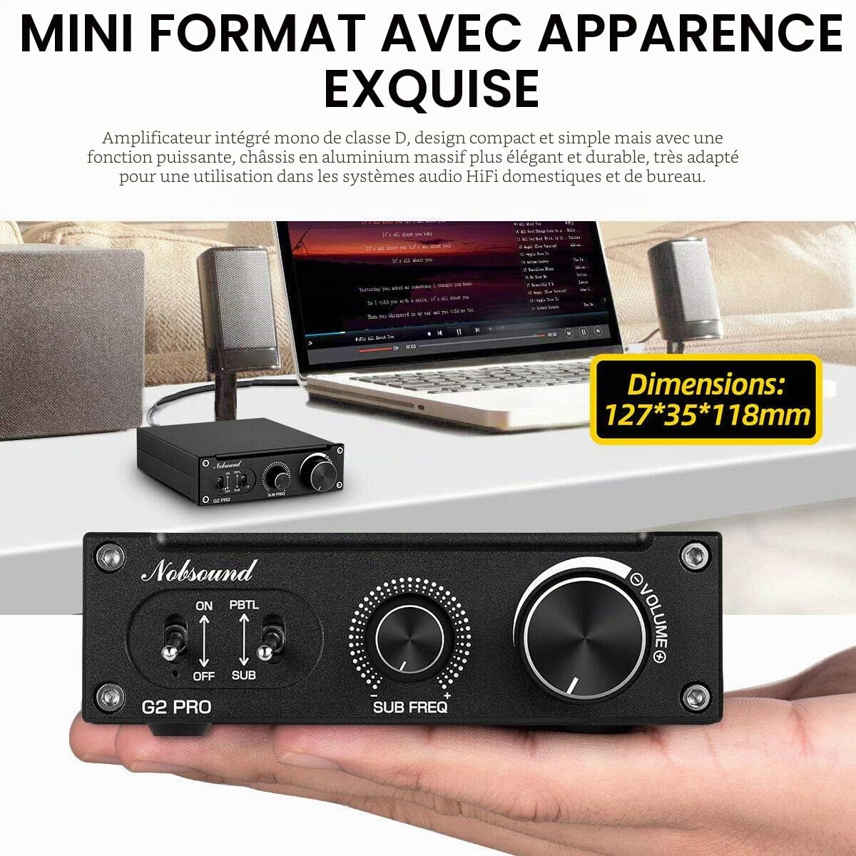 Nobsound G2 PRO 300W Mini HiFi Subwoofer/Amplificateur de puissance Mono Pleine Fréquence Amplificateur de puissance