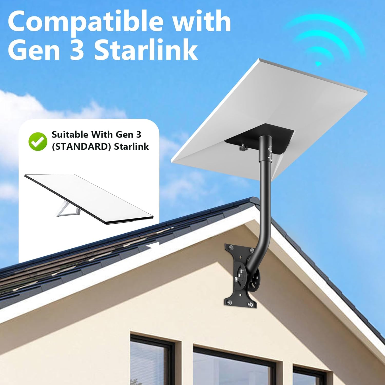 Adjustable Heavy-Duty Starlink Gen 3 Mount - Rustproof Mounting Kit for V3 Standard Dish - Compatible with Wall, Roof, RV, Boat - 360° Rotation & 20° Tilt for Optimal Signal