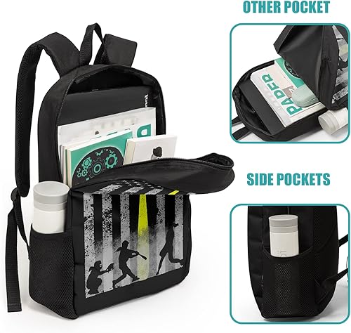 Miniatura 4 de Juego de mochila escolar de 3 piezas, casual, ligera, bolsa de almuerzo y lápiz, Bandera de béisbol, Mochilas Daypack