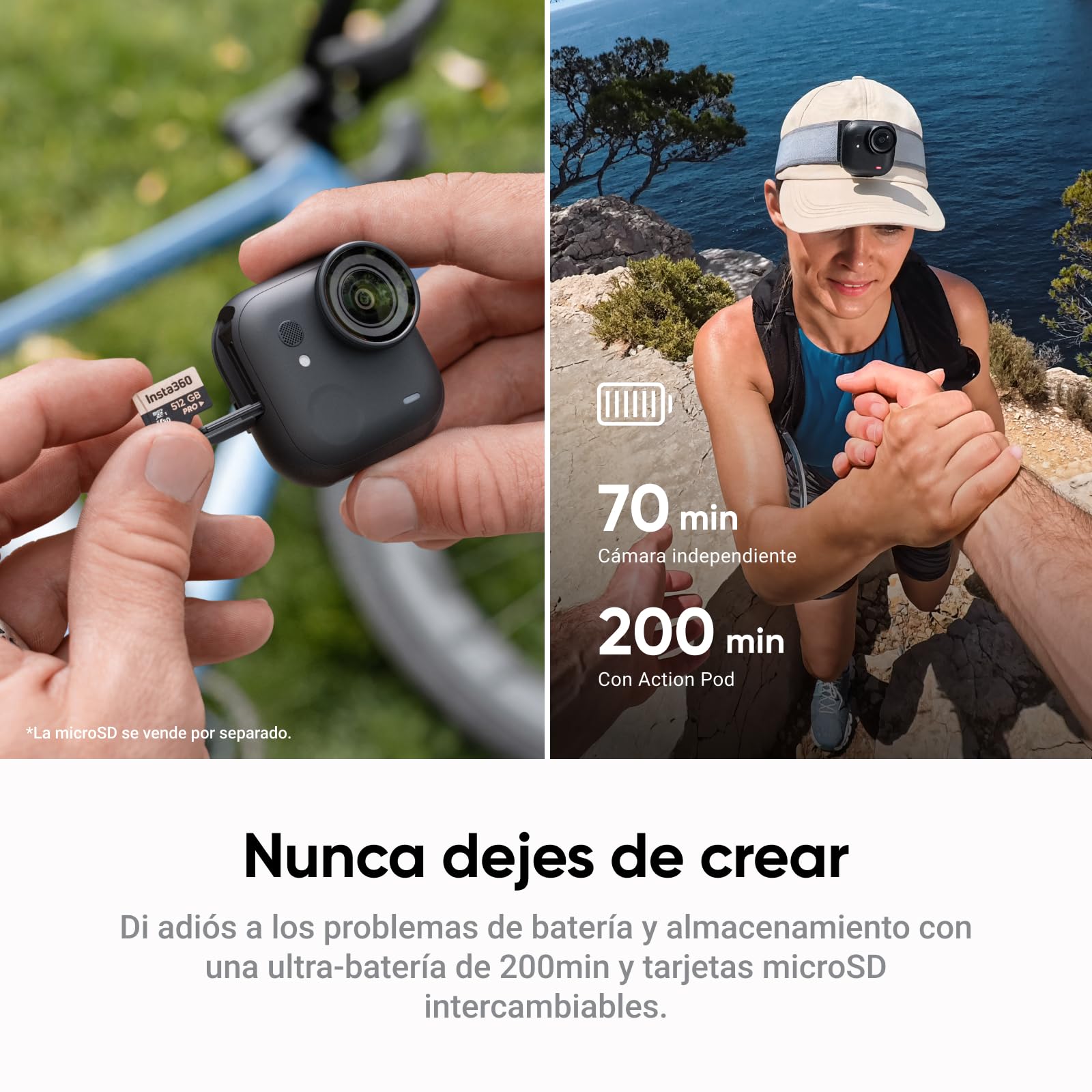 Insta360 GO Ultra Paquete de Ciclismo Negro Medianoche- Pequeña cámara 4K Manos Libres, Ligera y Portable, Excelencia con Poca luz, Montaje polivalente, FlowState, 200 min de batería, Bici