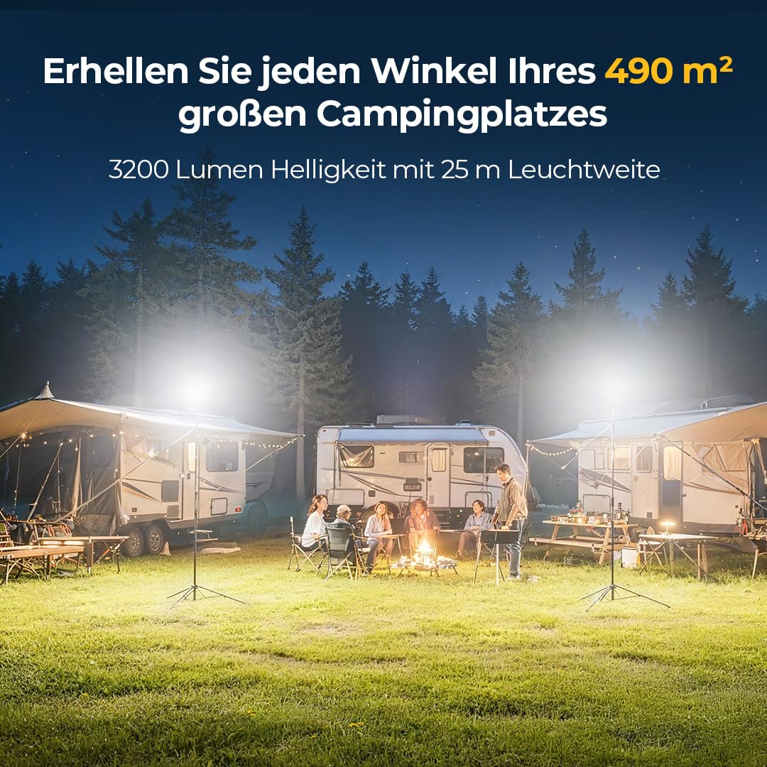 BougeRV Campinglampe CL03, 7-90 Std. Laufzeit, 2,3m Einziehbar, Dunkelgrün | 3200LM, 8000mAh Aufladbar Campinglaterne, Teleskop-Arbeitsbeleuchtung für Overlanding, RV, Camping, Baustelle, Garage