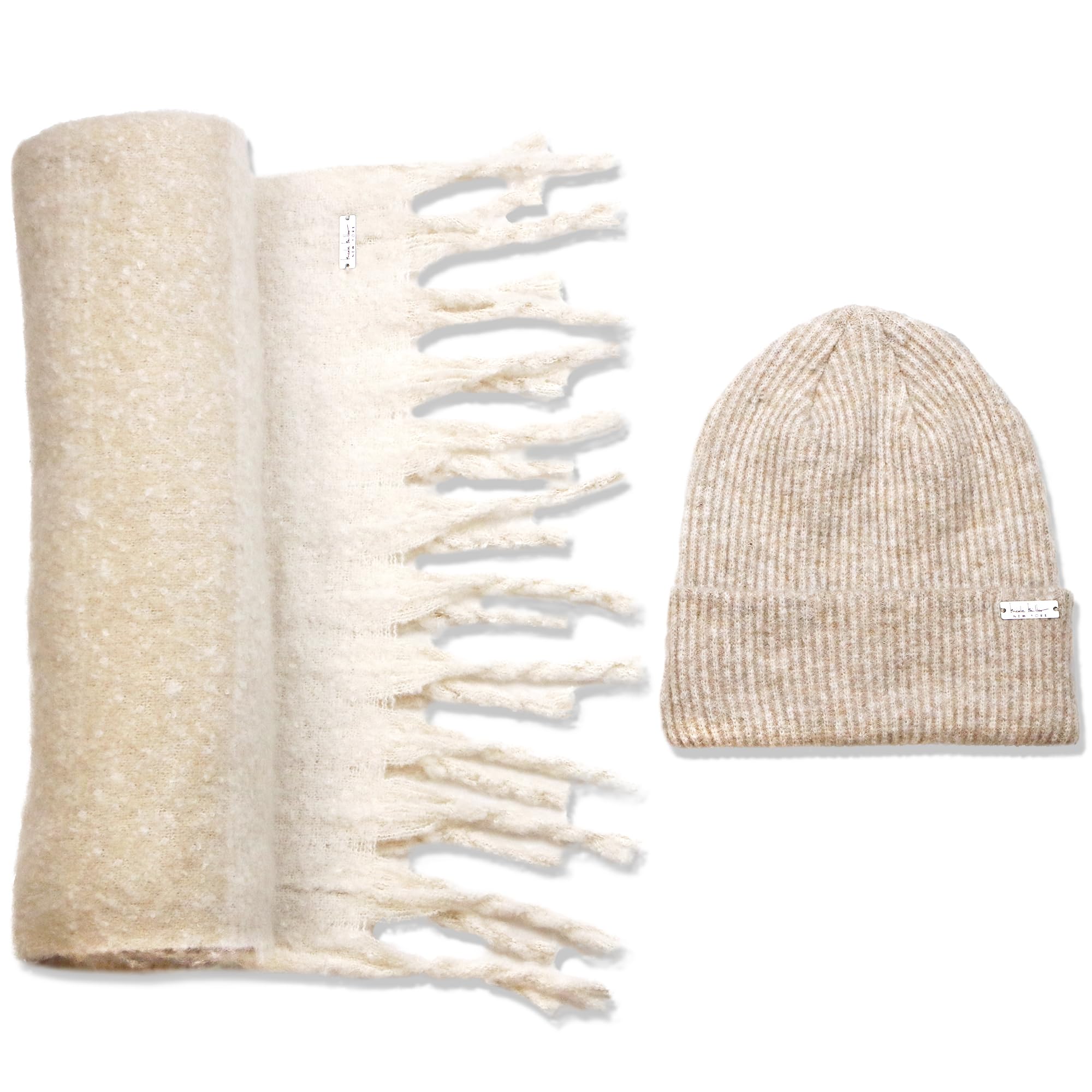 Nicole Miller New York Damen Winter Beanie and Hanging Scarf Mütze für kaltes Wetter (2er Pack)