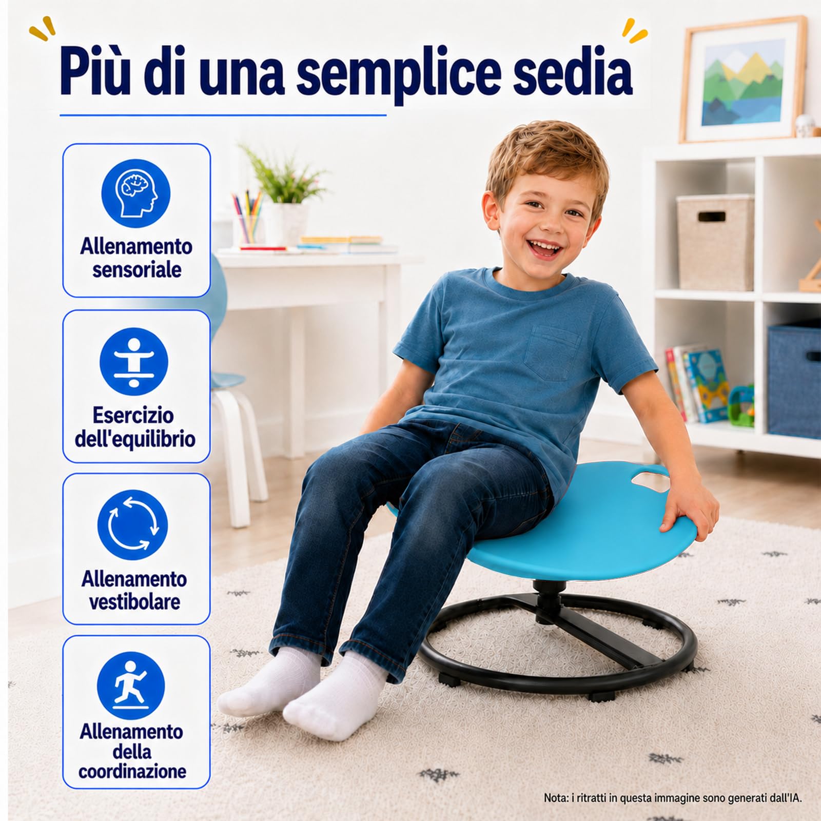 TopHomer Sedia per bambini con funzione di equilibrio, girevole a 360°, sensoriale, per autismo e ADHD, sollievo dalla cinetosi, con maniglie di sicurezza e base stabile, sedia per attività per
